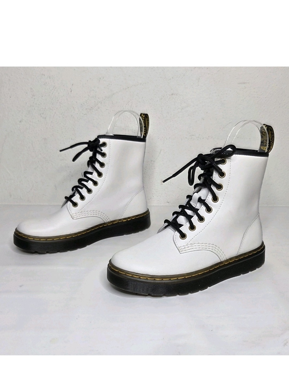 Dr Martens Zavala White Leather Combat Boots Womens Size 6 EU 38 Punk Grunge